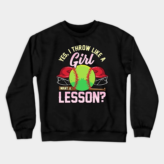 Yes I Throw Like a Girl Want a Lesson? Pitcher Pun Crewneck Sweatshirt by theperfectpresents